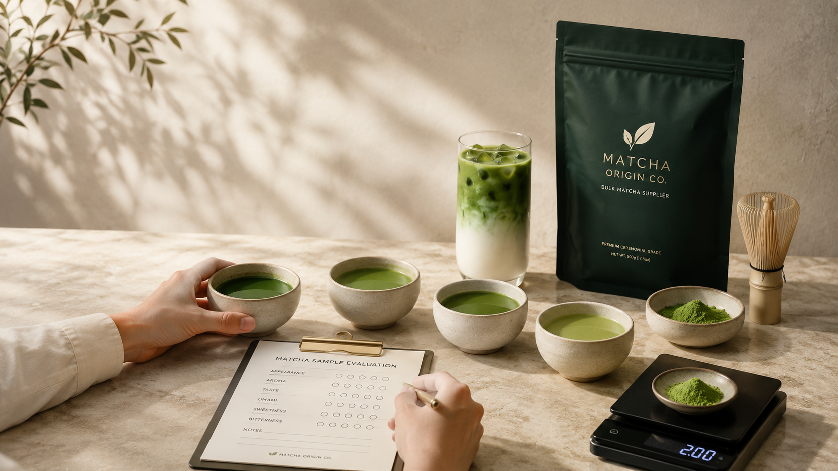 Commercial matcha sample evaluation for B2B projects