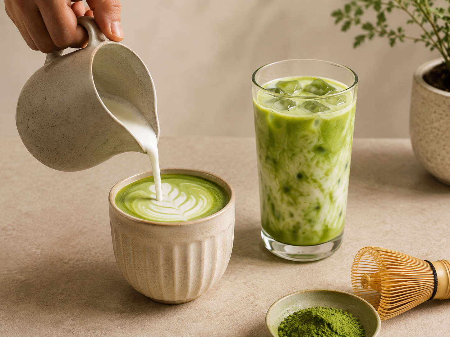 Building hot and iced matcha drinks