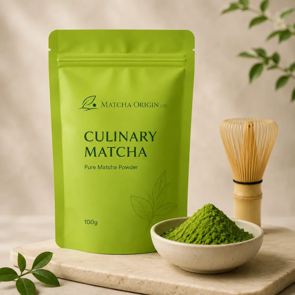 Premium culinary matcha powder with green matcha powder bowl for baking desserts and beverages