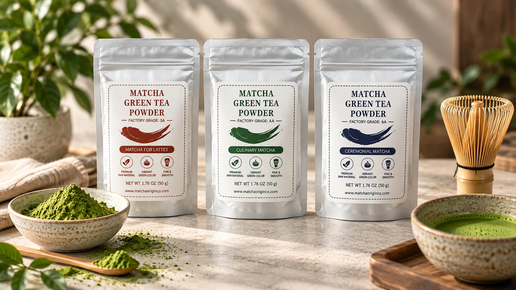 Packaged matcha product profiles for culinary, latte and ceremonial applications